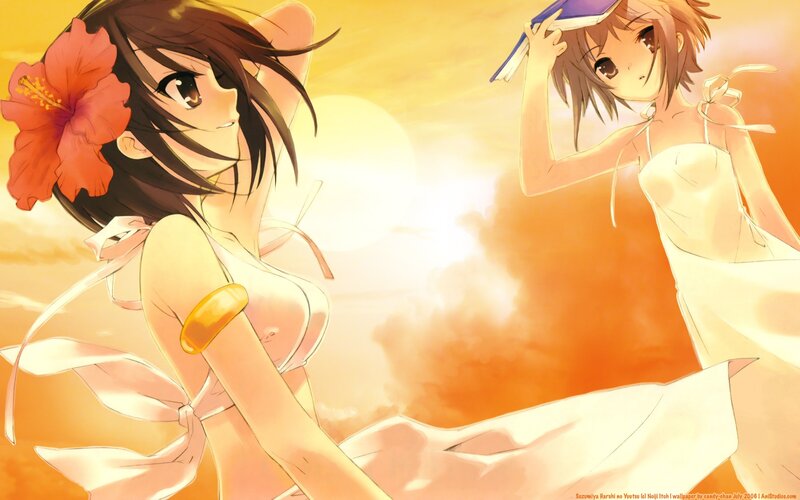 Anime girls at sunset