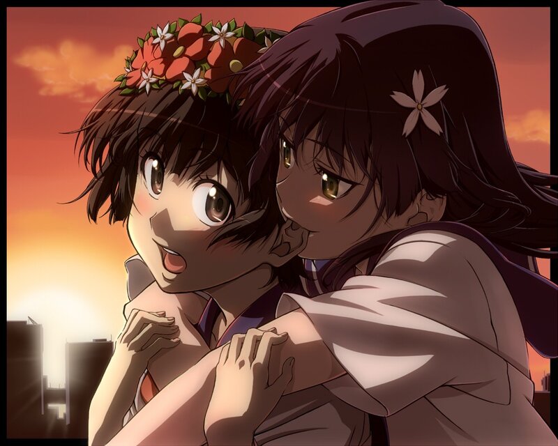 anime girls at sunset