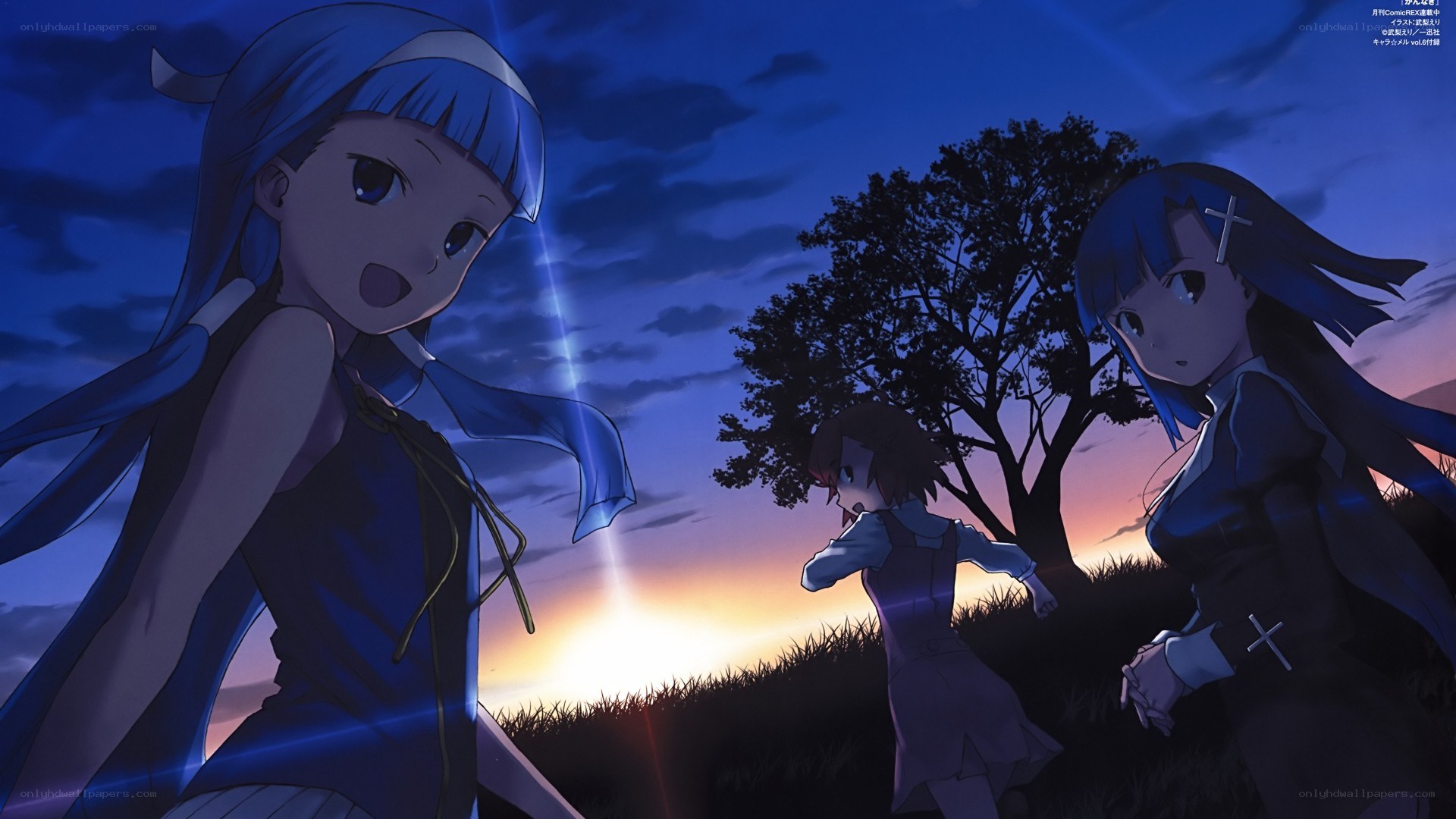 anime girls at sunset