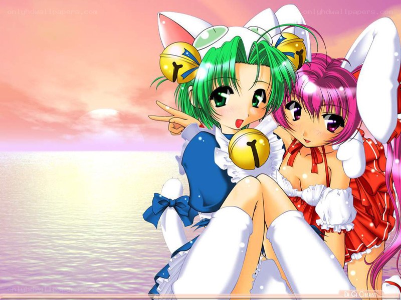 Anime girls at sunset
