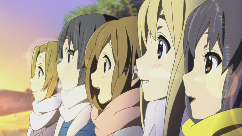 anime girls at sunset