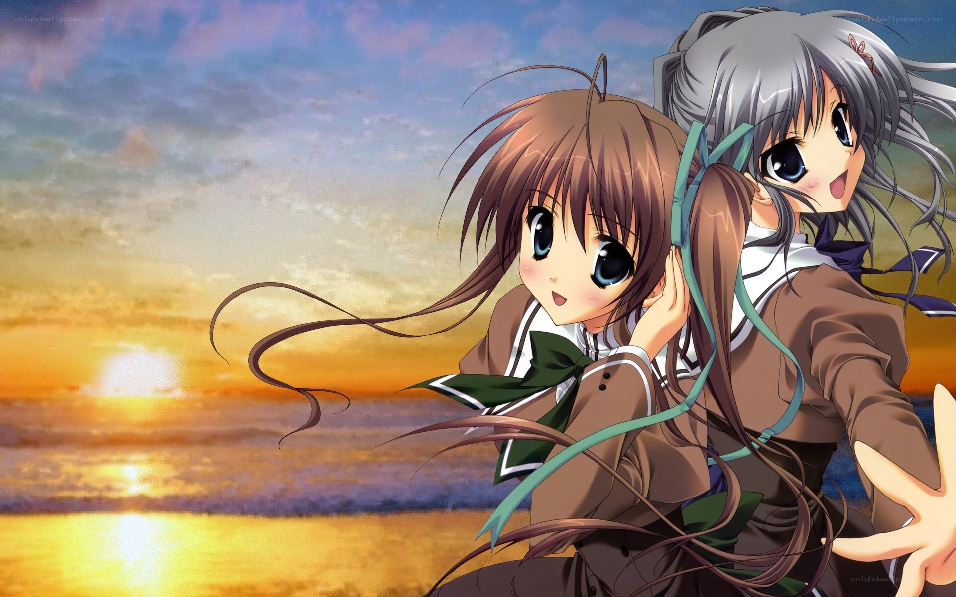 Anime girls at sunset