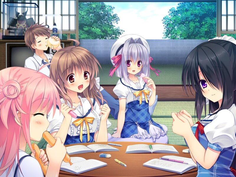 Anime Girls at Table — Blue, Calm