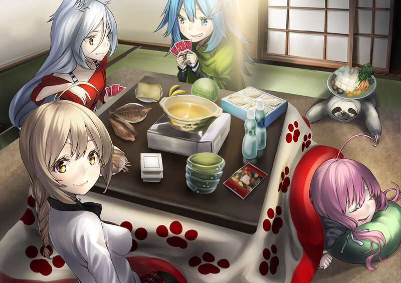 Anime Girls at Table — Red