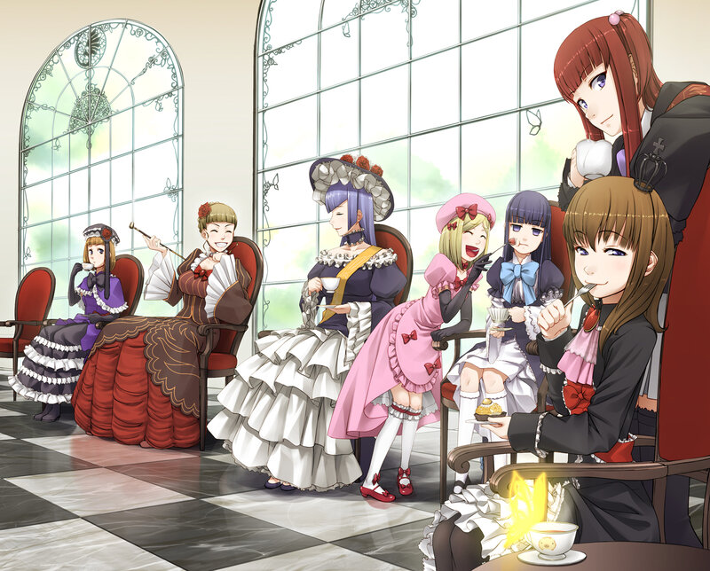 anime girls at tea party