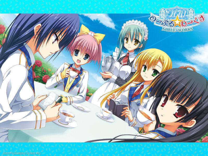 Anime Girls at Tea Party — Blue, Peaceful, Afternoon