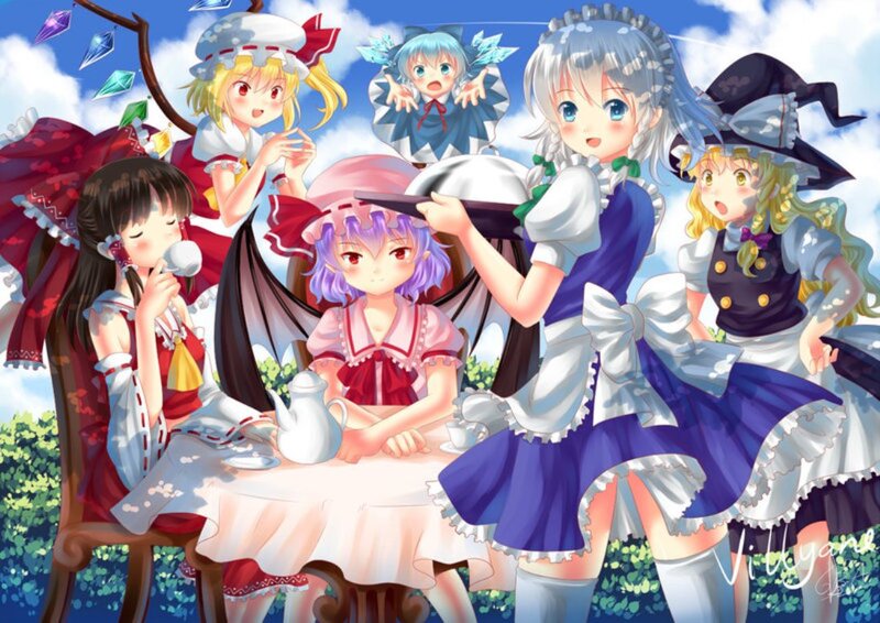 Anime Girls at Tea Party — Blue