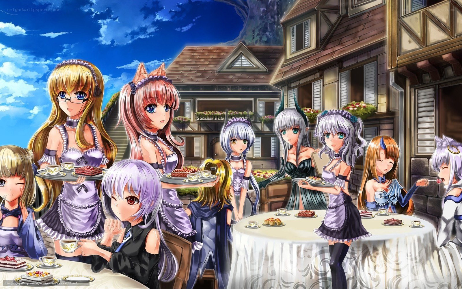 anime girls at tea party