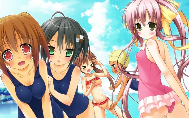 anime girls at the beach