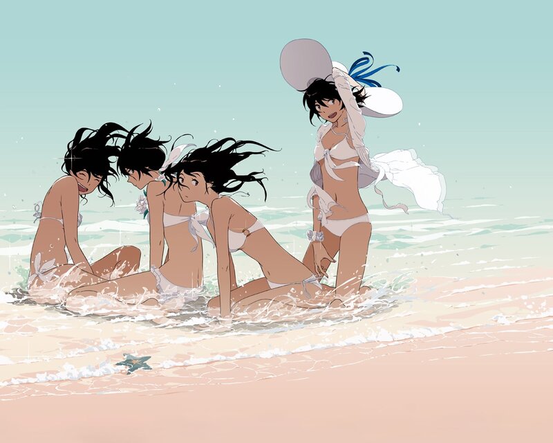 anime girls at the beach
