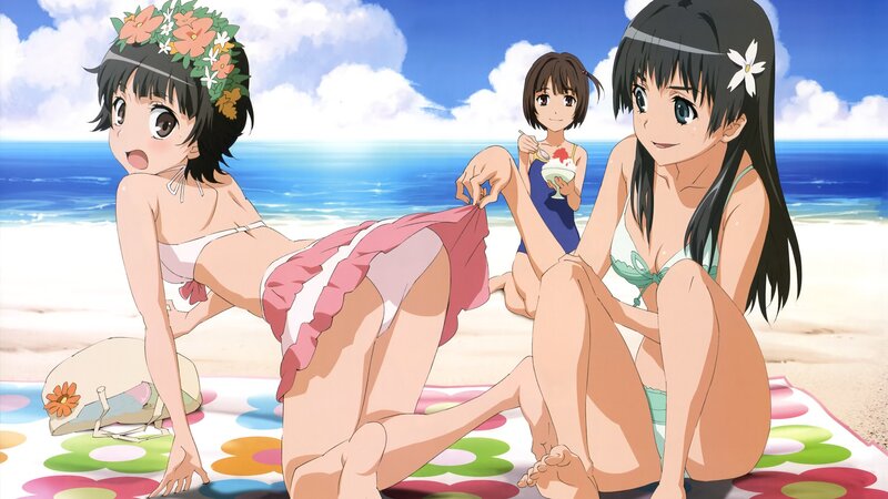 anime girls at the beach