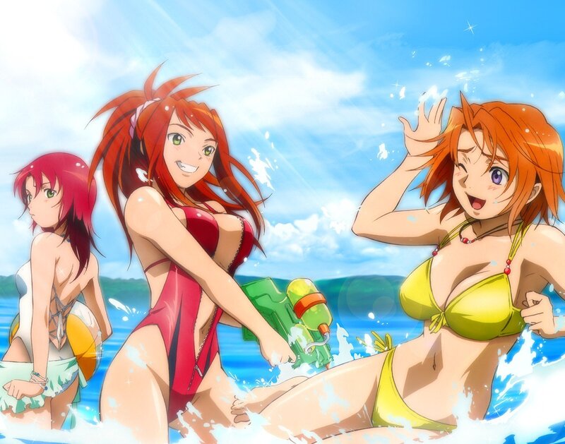 anime girls at the beach