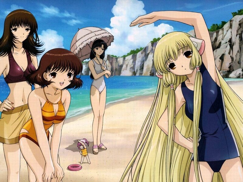 anime girls at the beach