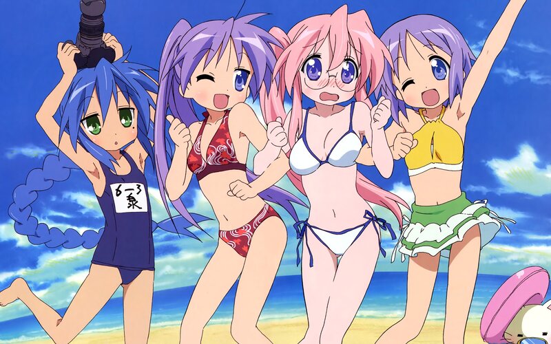 anime girls at the beach