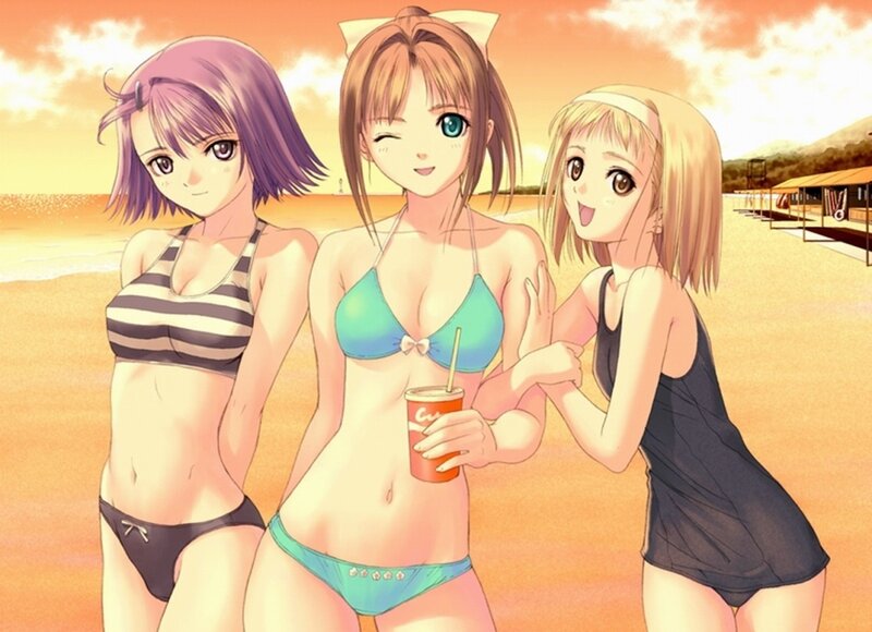 anime girls at the beach