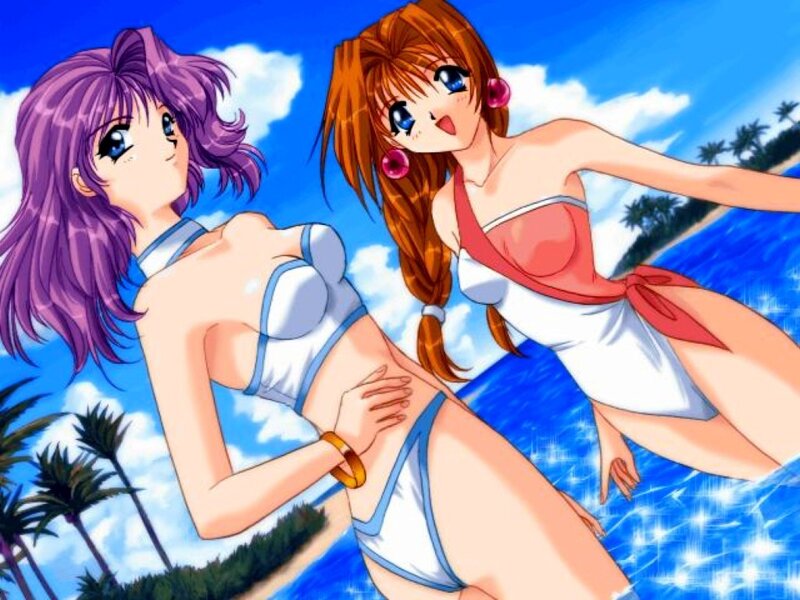anime girls at the beach