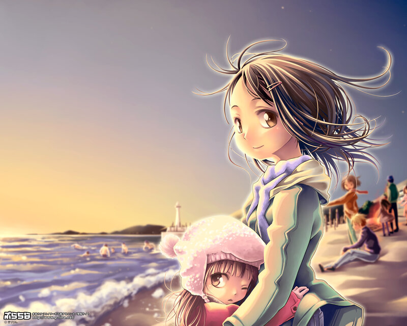 Anime girls at the beach