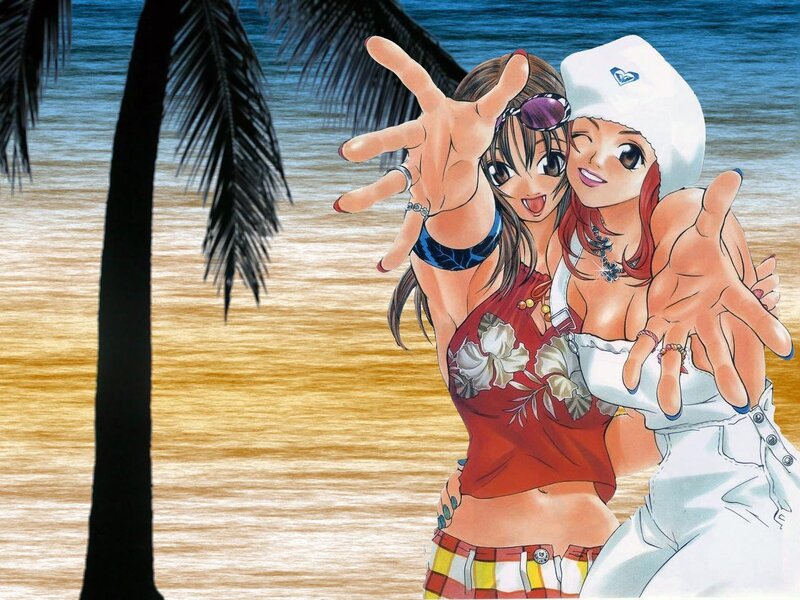 anime girls at the beach