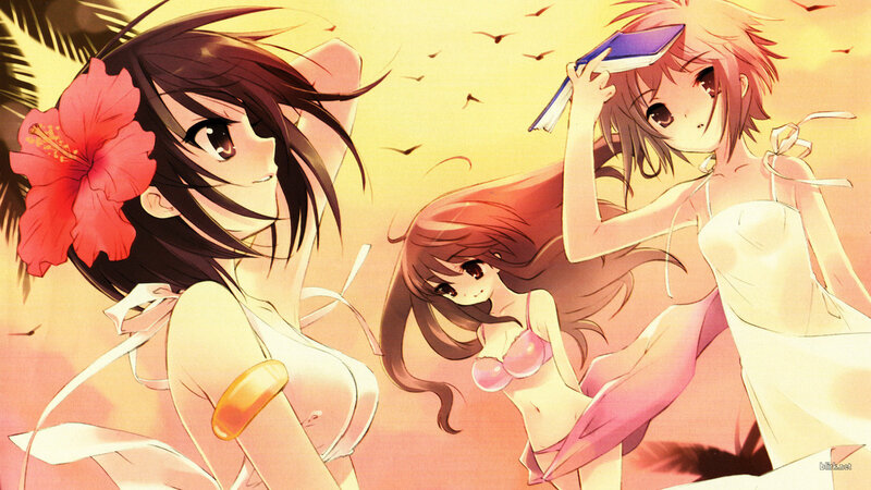 anime girls at the beach