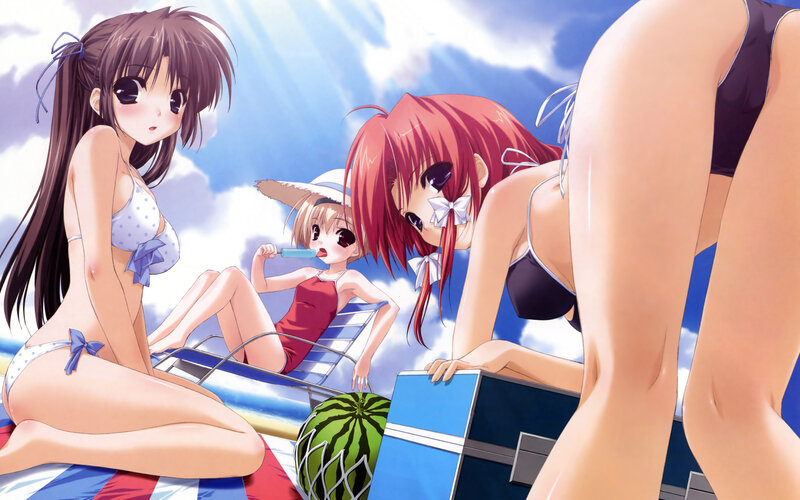 anime girls at the beach