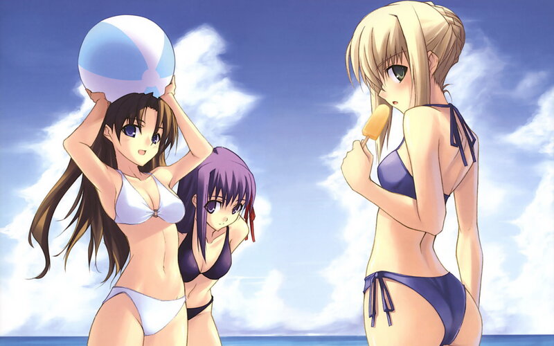 anime girls at the beach