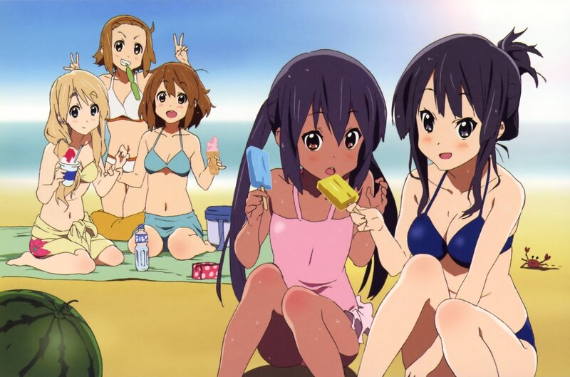 anime girls at the beach