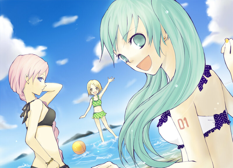 anime girls at the beach