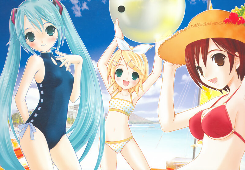 anime girls at the beach