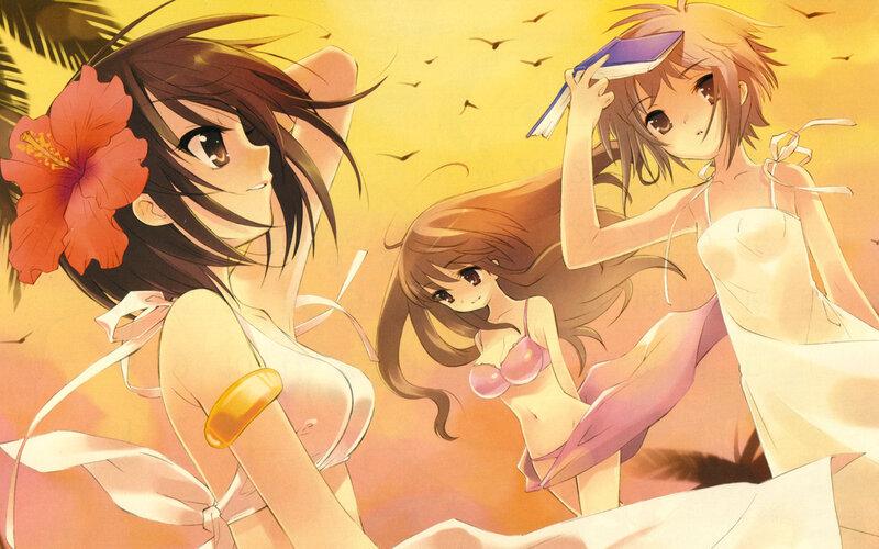 anime girls at the beach