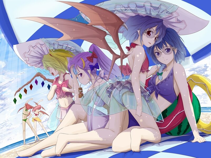 anime girls at the beach