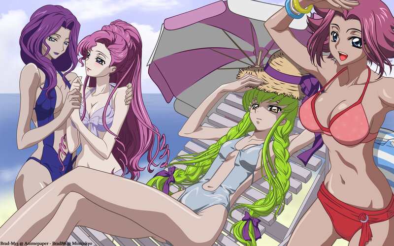 anime girls at the beach