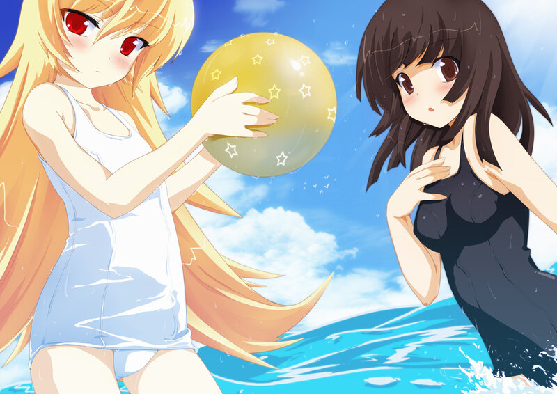 Anime girls at the beach