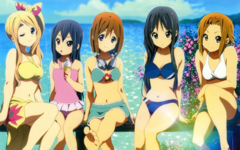 anime girls at the beach