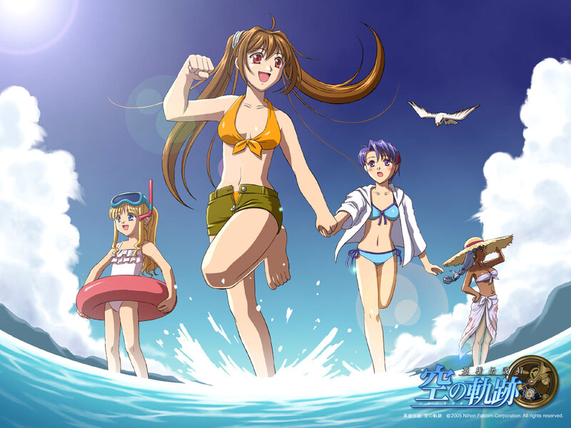 anime girls at the beach