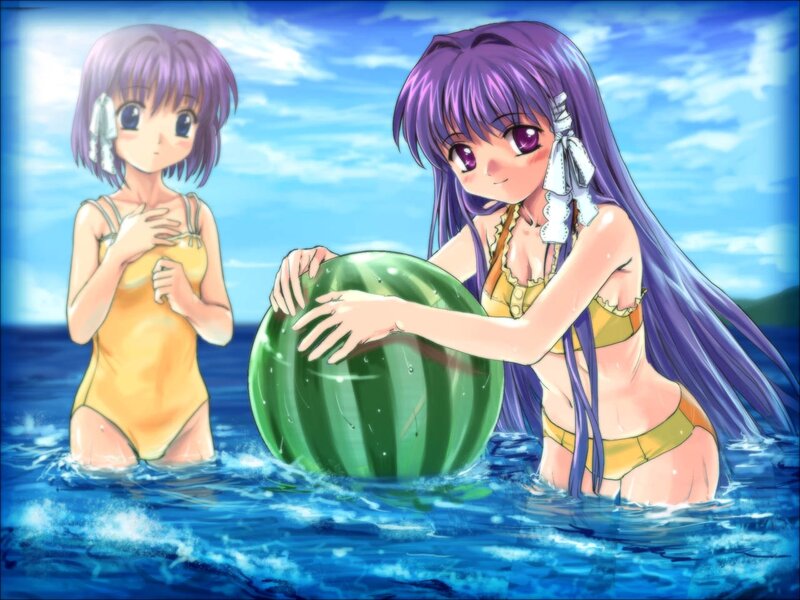 anime girls at the beach