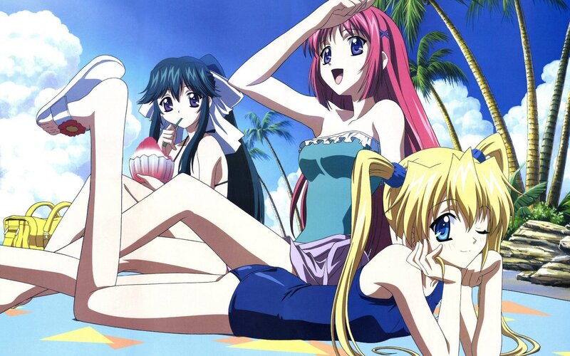 anime girls at the beach