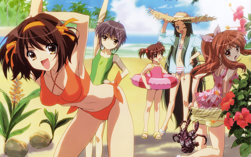 anime girls at the beach