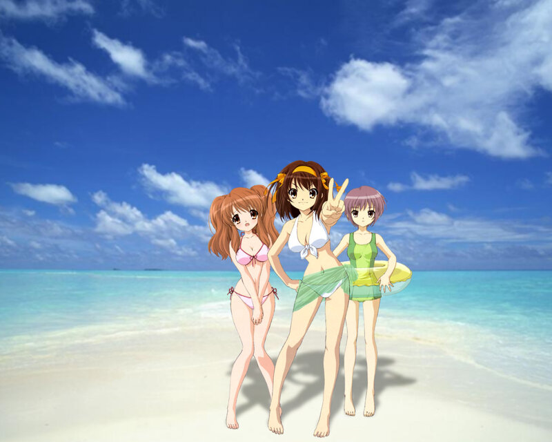 anime girls at the beach