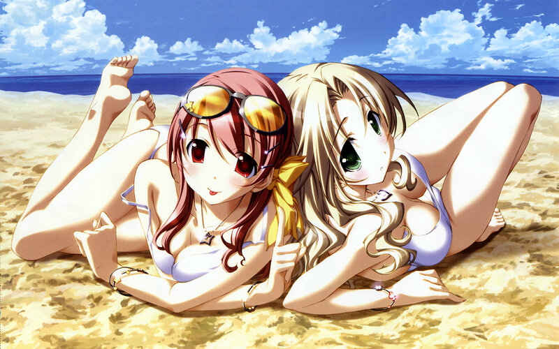 Anime girls at the beach