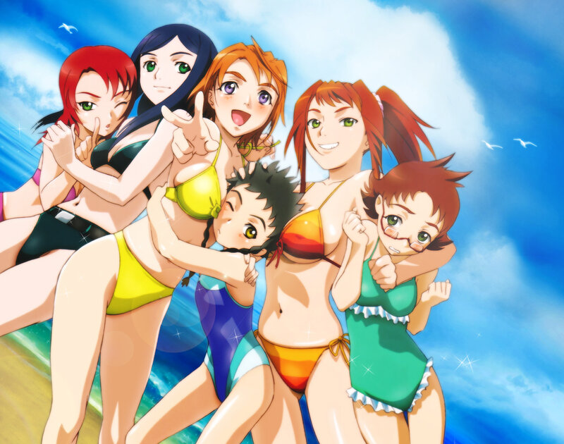 anime girls at the beach
