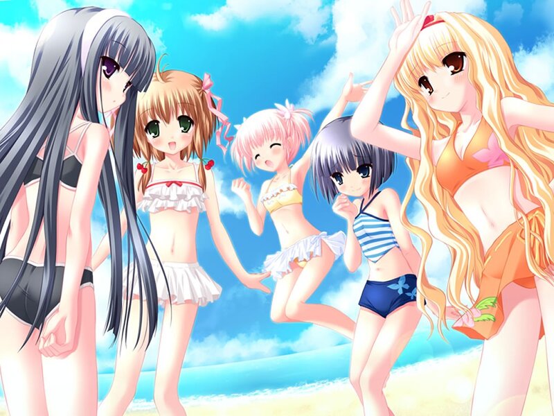 anime girls at the beach