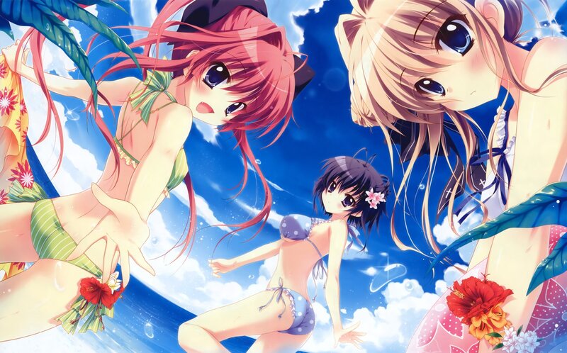 anime girls at the beach