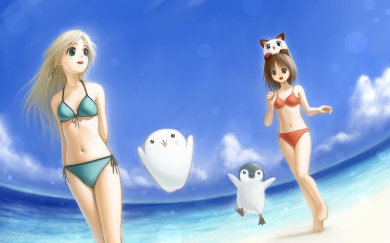 Anime girls at the beach