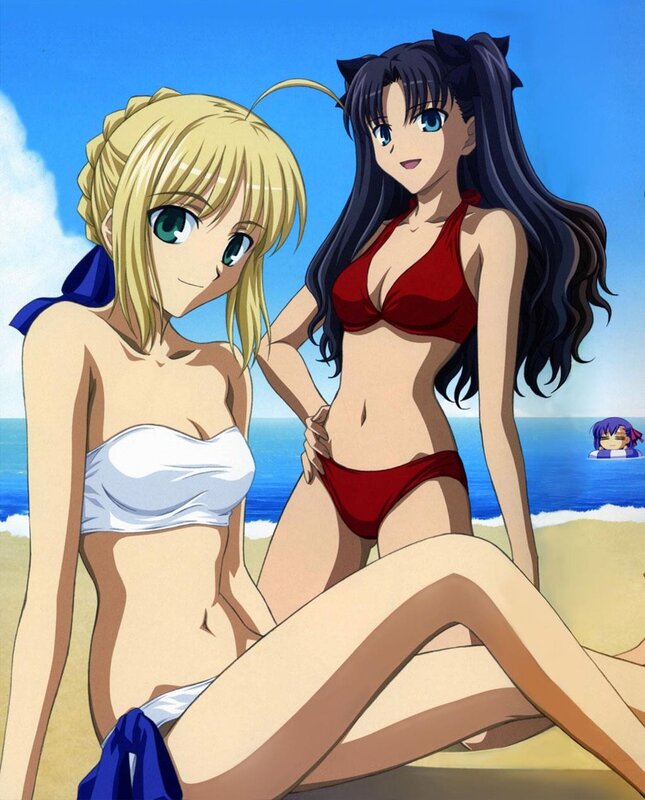 anime girls at the beach