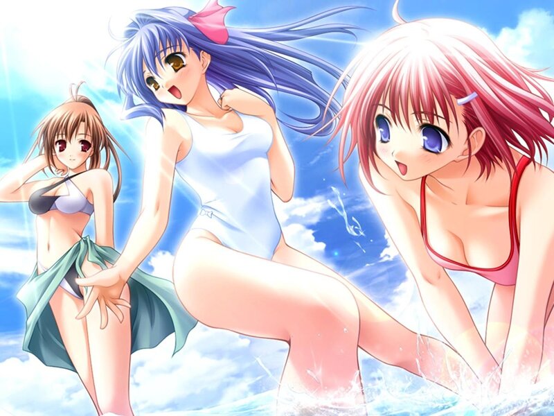 anime girls at the beach