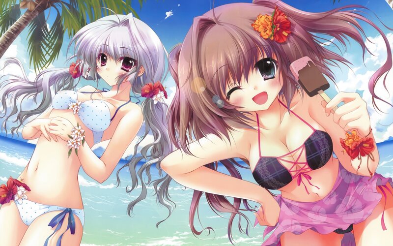 anime girls at the beach