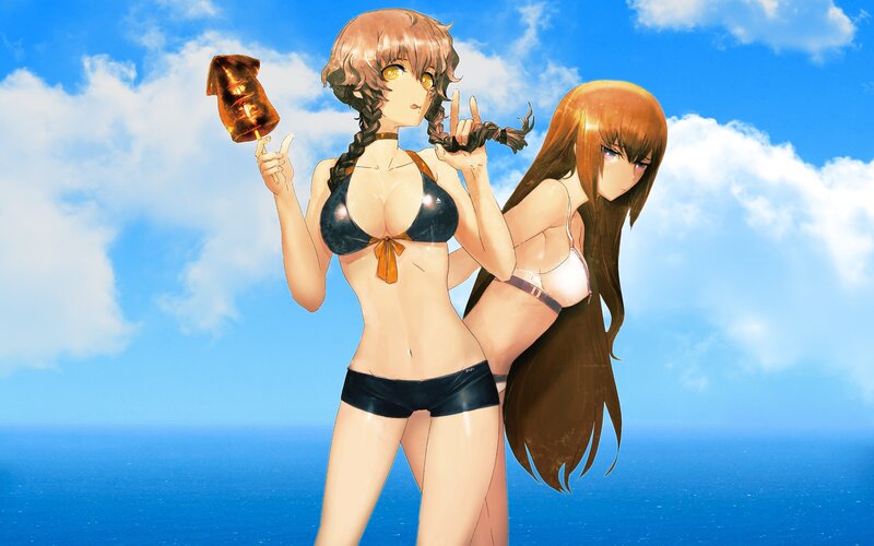 anime girls at the beach