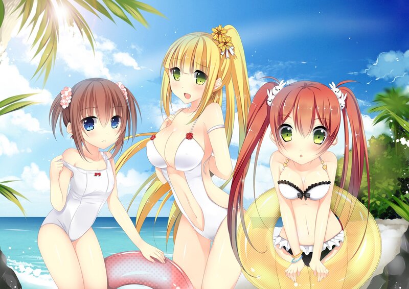 Anime girls at the beach