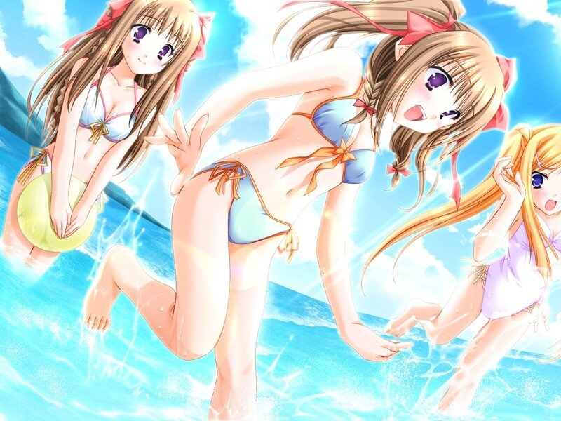 anime girls at the beach