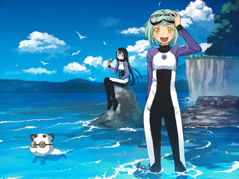 anime girls at the beach